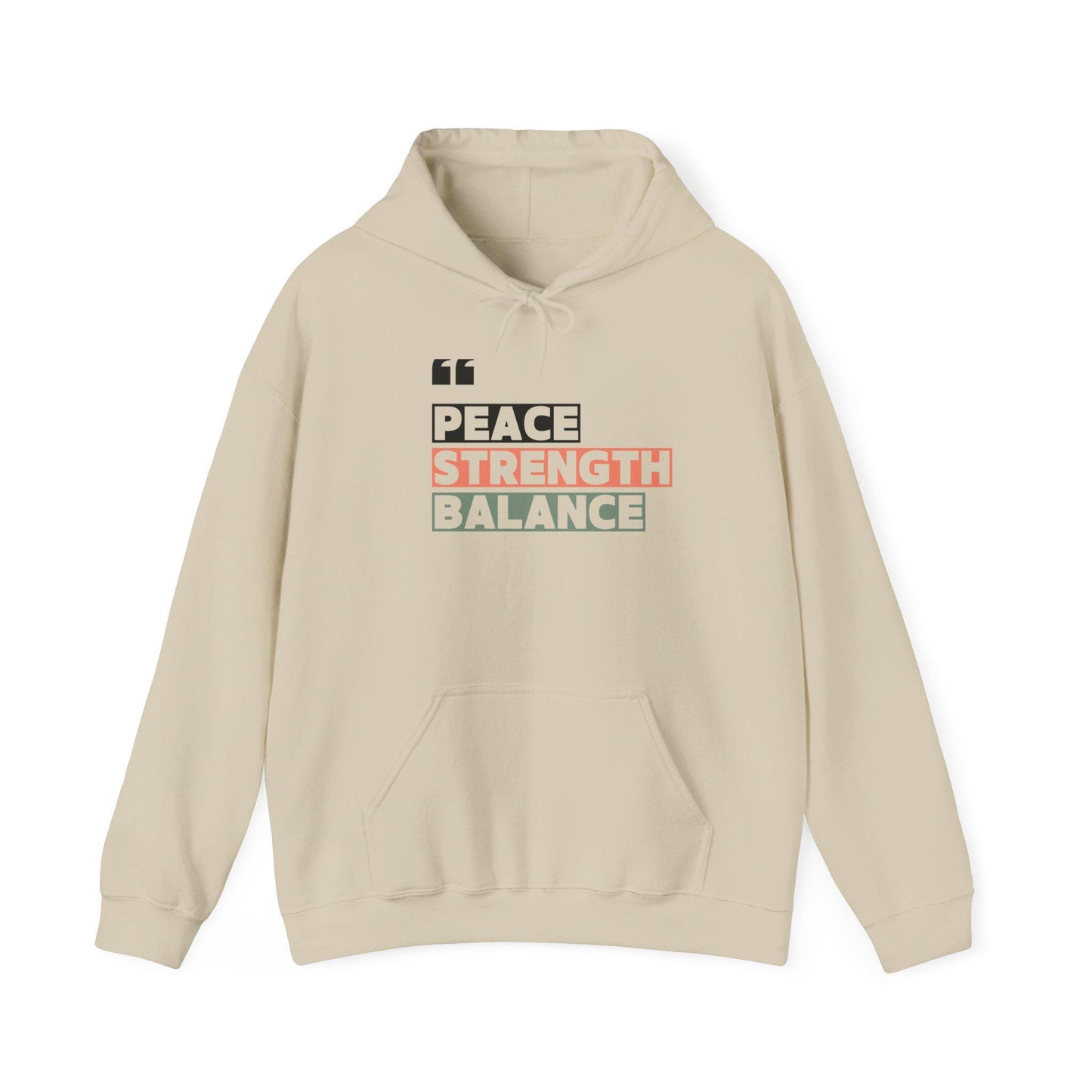 Peace Strength Balance Hoodie – Motivational Gym Sweatshirt – Mindfulness and Wellness Pullover – Cozy Workout Hoodie for Inner Strength