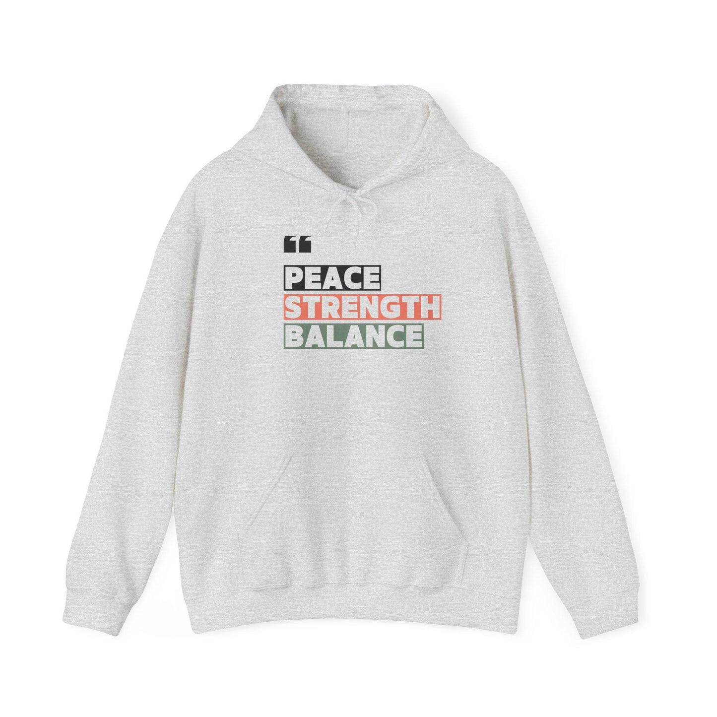 Peace Strength Balance Hoodie – Motivational Gym Sweatshirt – Mindfulness and Wellness Pullover – Cozy Workout Hoodie for Inner Strength